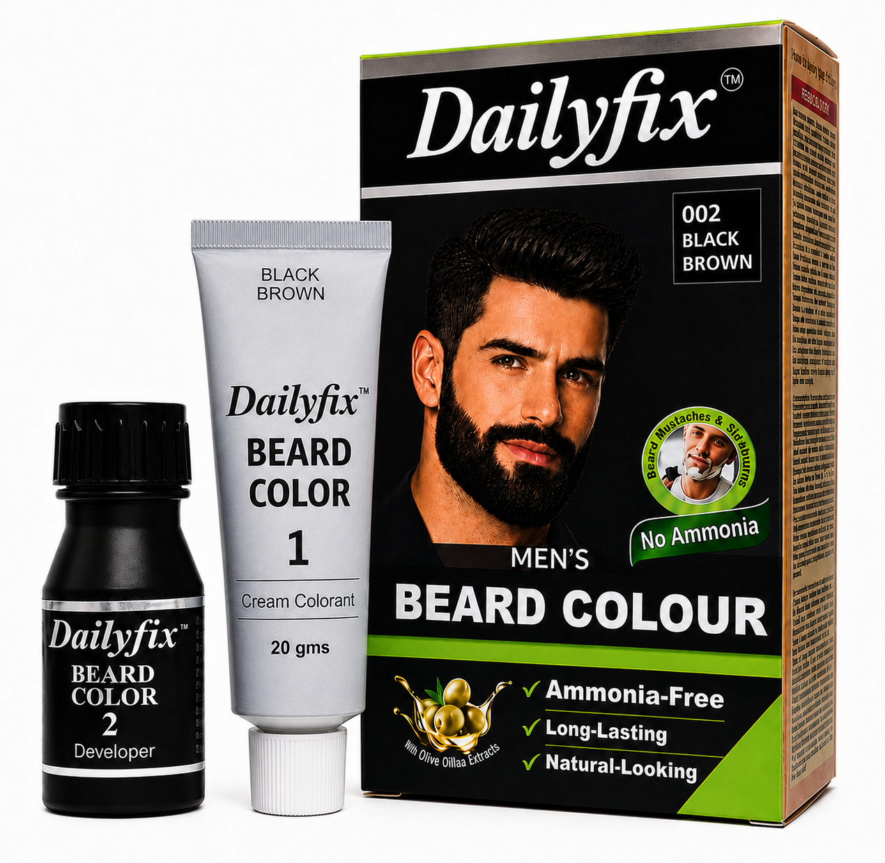 Dailyfix 002 Black Brown Beard Colour for Men Pack and Bottles